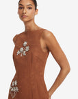 Eleanor Embellished Vegan Suede Midi Dress - Chestnut