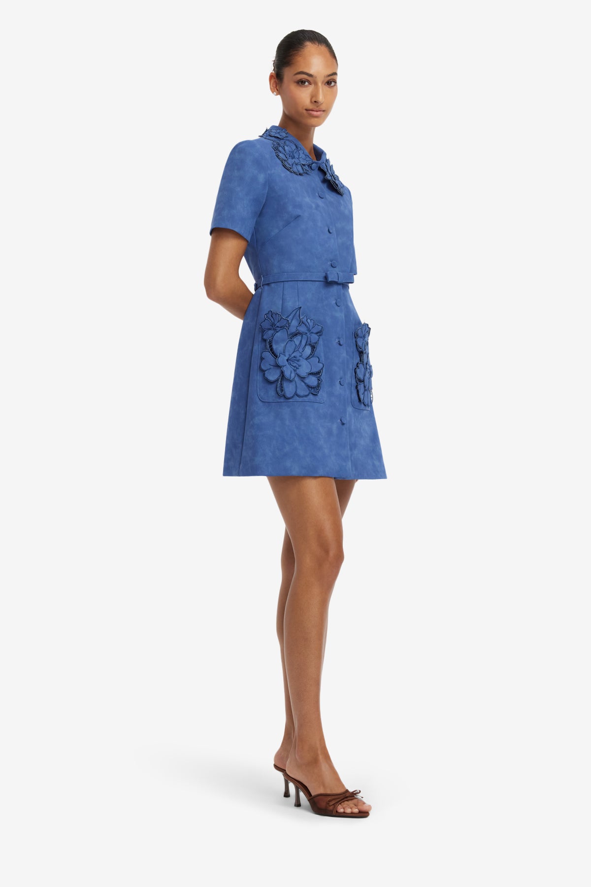 Ashley Applique Vegan Suede Mini Dress - Azure