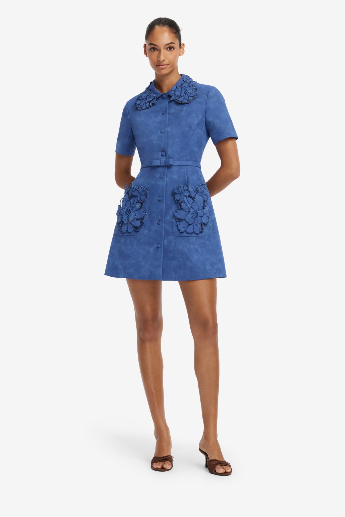 Ashley Applique Vegan Suede Mini Dress - Azure