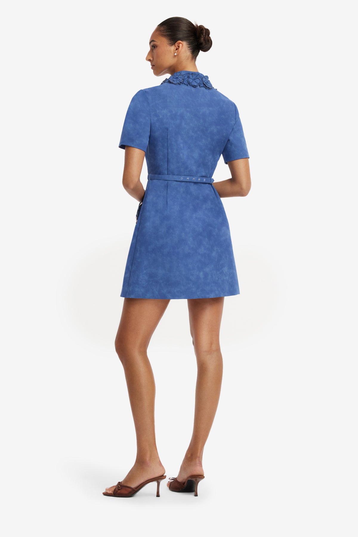 Ashley Applique Vegan Suede Mini Dress - Azure