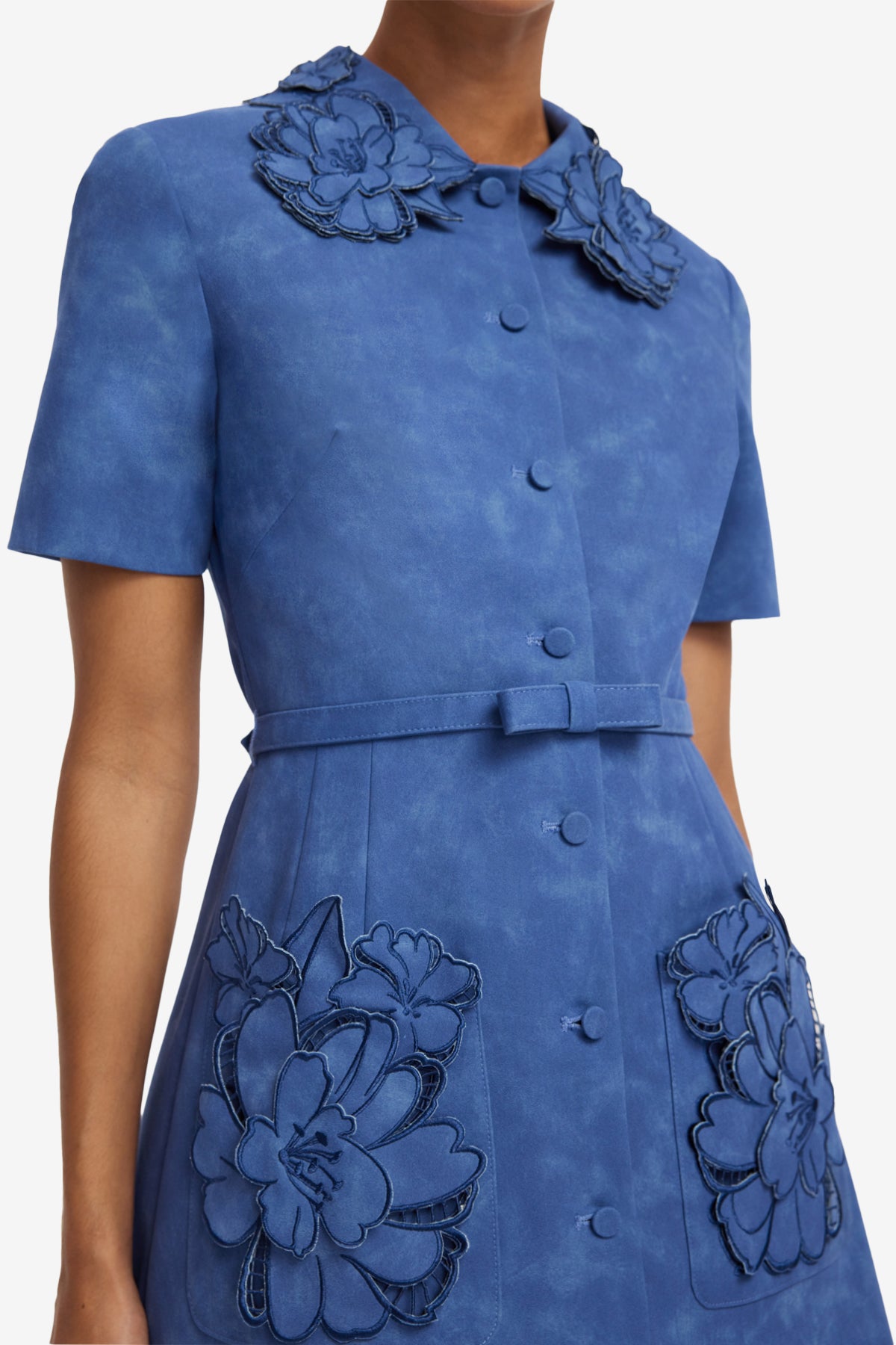 Ashley Applique Vegan Suede Mini Dress - Azure
