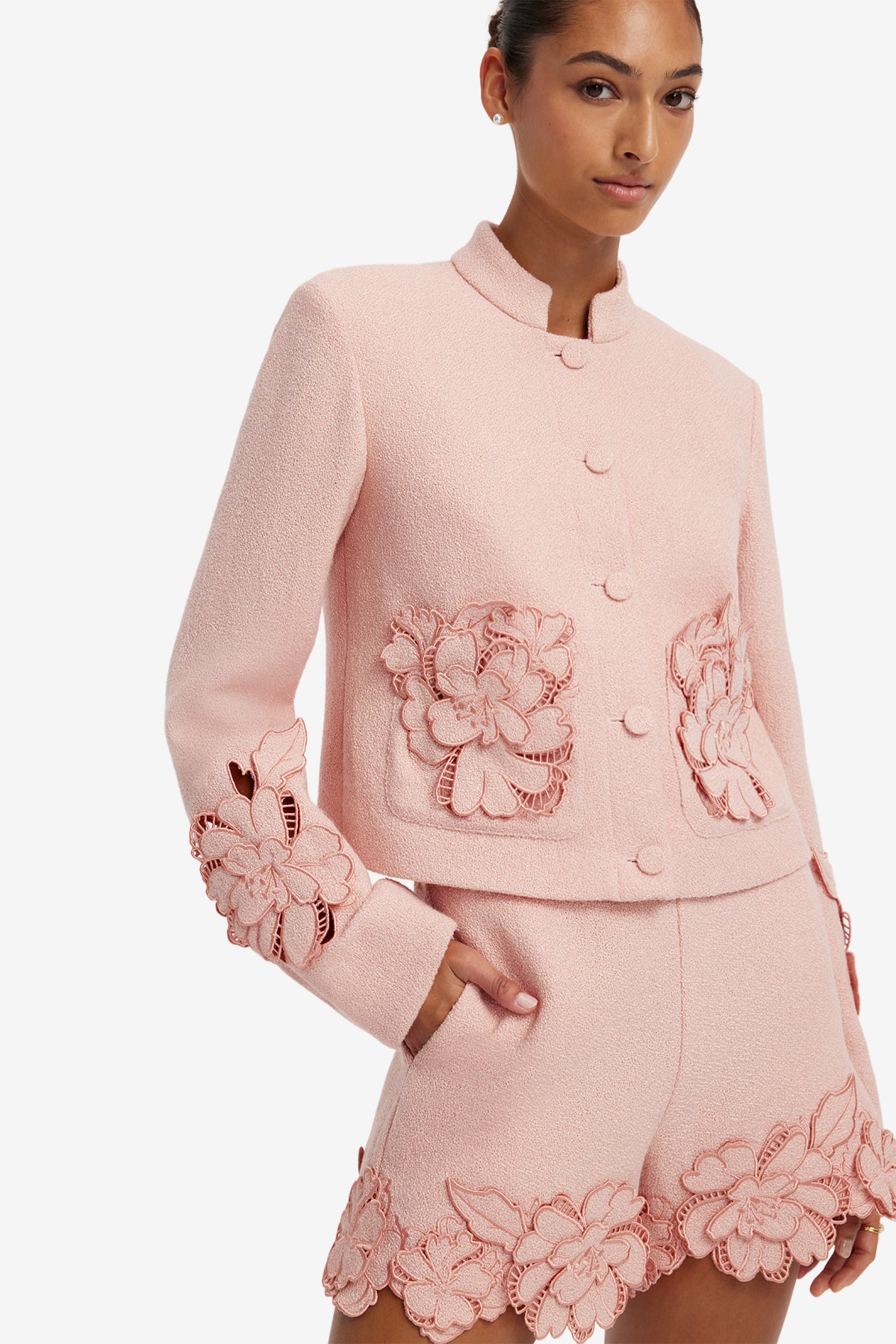 Blythe Applique Tweed Jacket - Dusty Pink