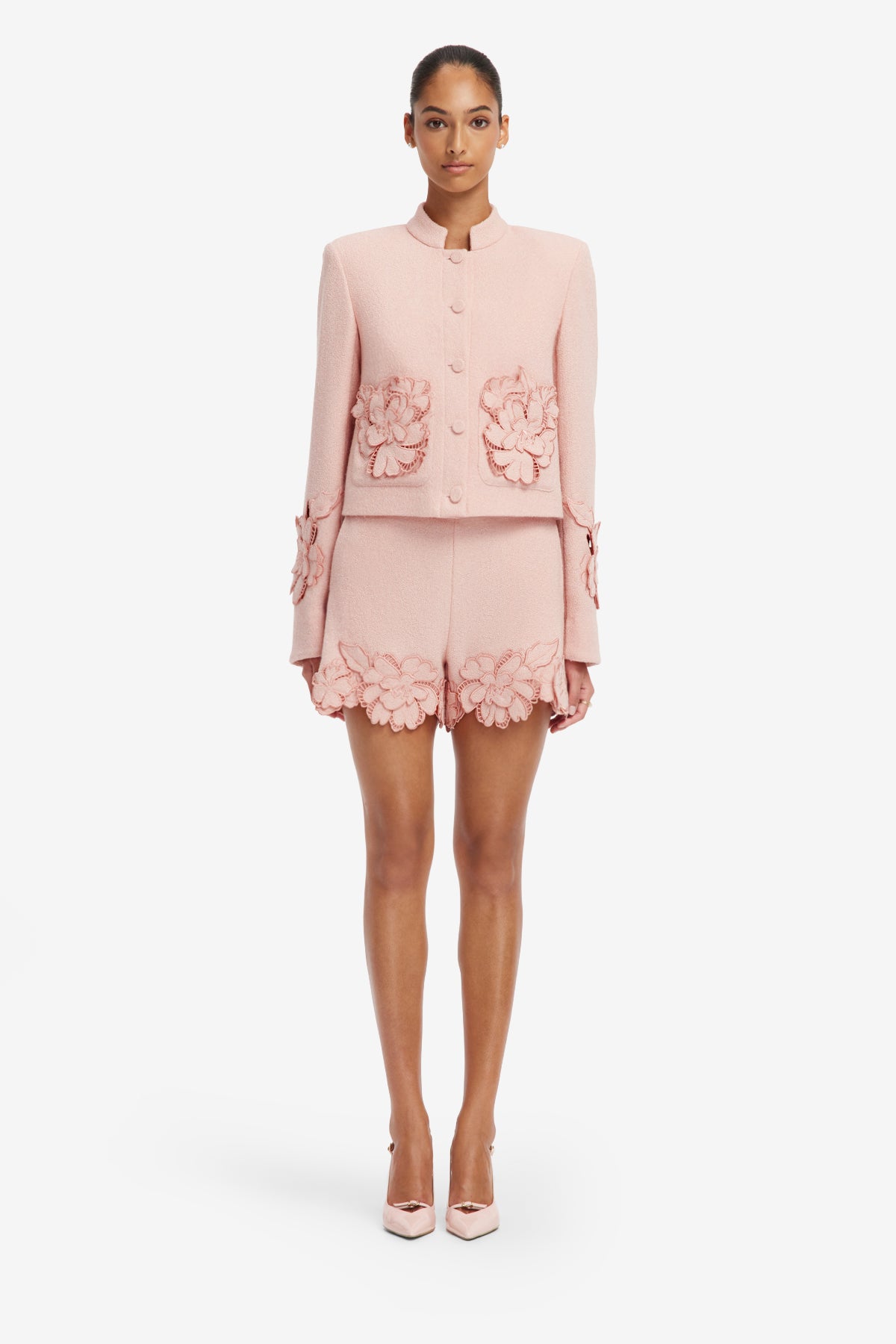 Blythe Applique Tweed Jacket - Dusty Pink