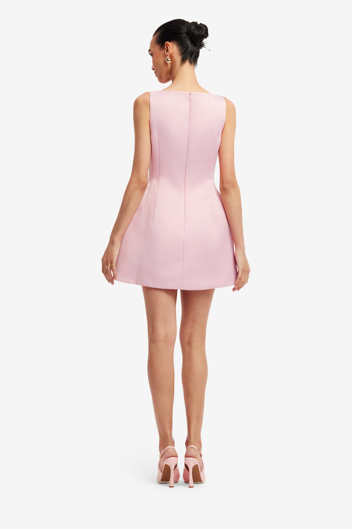 Ali Embroidered Boat Neck Mini Dress - Bouquet Print in Pastel Pink