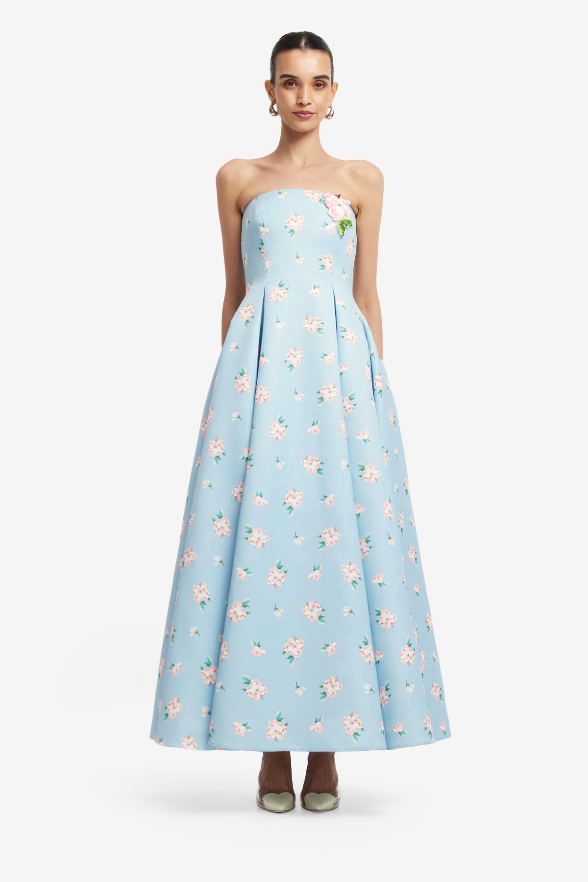 Nora Bustier Maxi Dress - Ditsy Floral Print in Blue