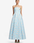Nora Bustier Maxi Dress - Ditsy Floral Print in Blue