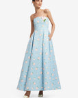 Nora Bustier Maxi Dress - Ditsy Floral Print in Blue