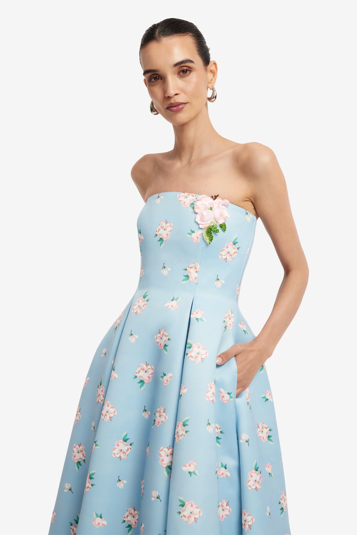Nora Bustier Maxi Dress - Ditsy Floral Print in Blue