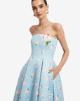 Nora Bustier Maxi Dress - Ditsy Floral Print in Blue