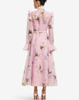 Katrina Butterfly Sleeve Midi Dress - Bouquet Print in Pastel Pink