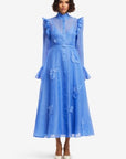 Katrina Applique Butterfly Sleeve Midi Dress - Azure
