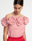 McKayla Off-Shoulder Top - Stripes in Scarlet