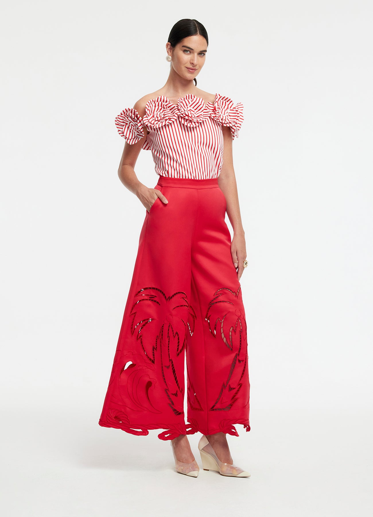 Theodora Applique Pants - Scarlet