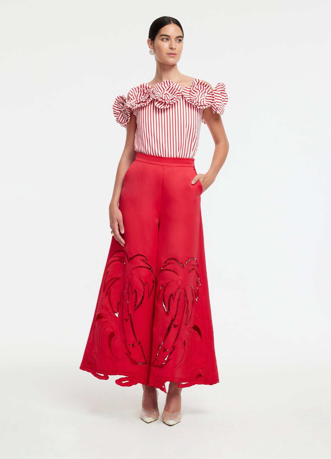 Theodora Applique Pants - Scarlet