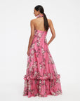 Isabelle Ruffled Halterneck Maxi Dress - Pink Magnolia Print
