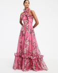 Isabelle Ruffled Halterneck Maxi Dress - Pink Magnolia Print