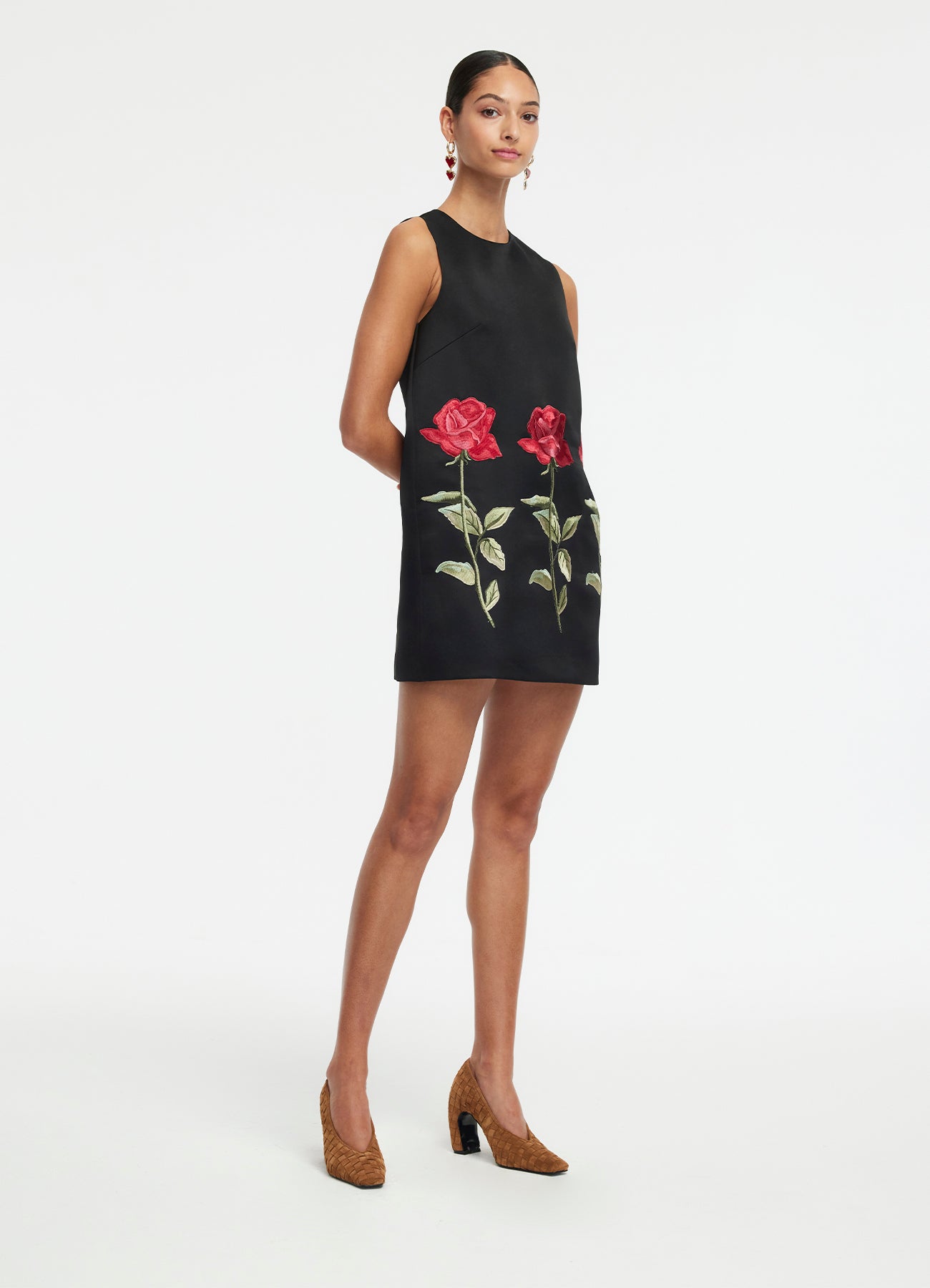 Yvonne Embroidered Mini Dress - Ebony