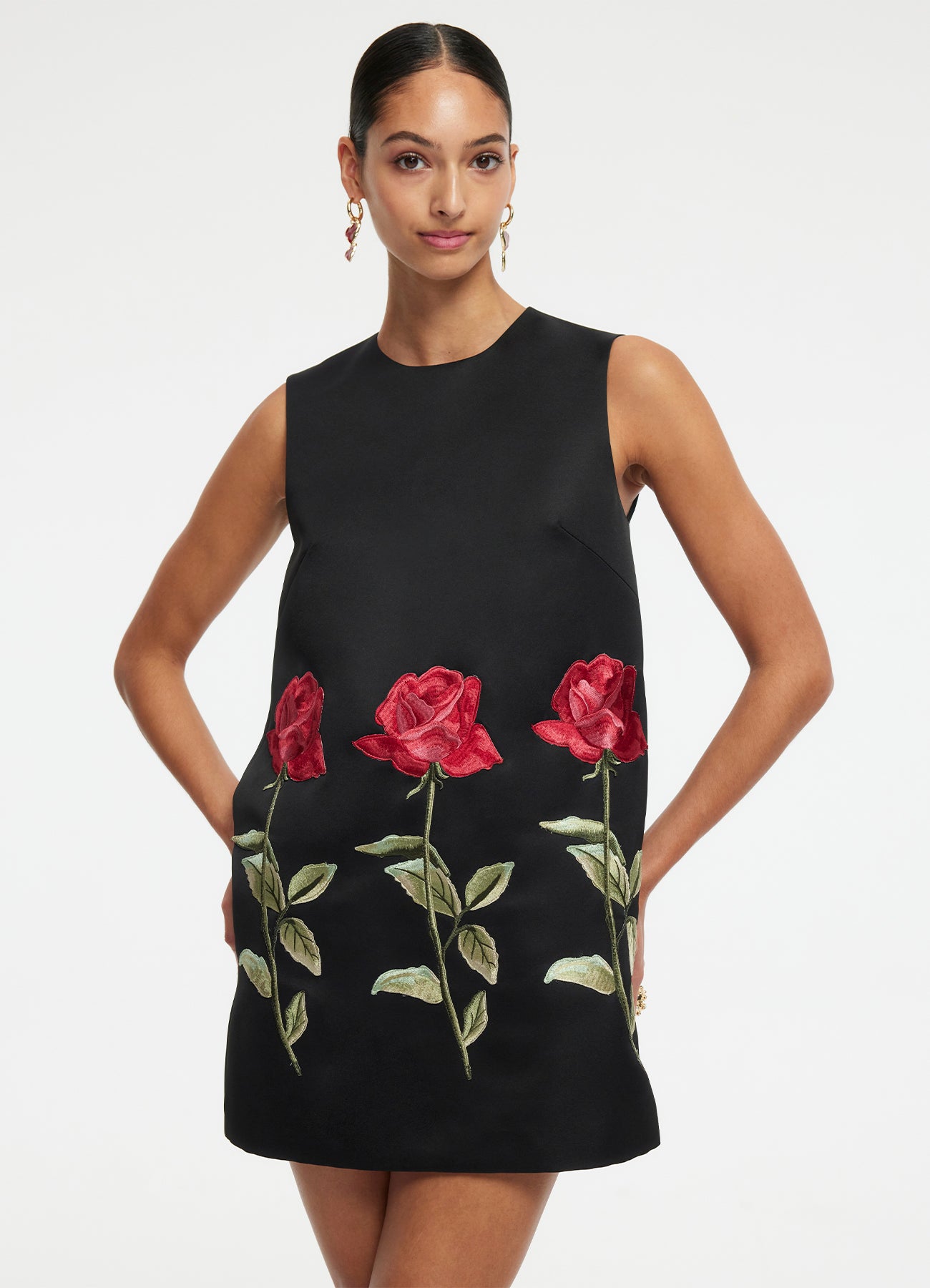 Yvonne Embroidered Mini Dress - Ebony