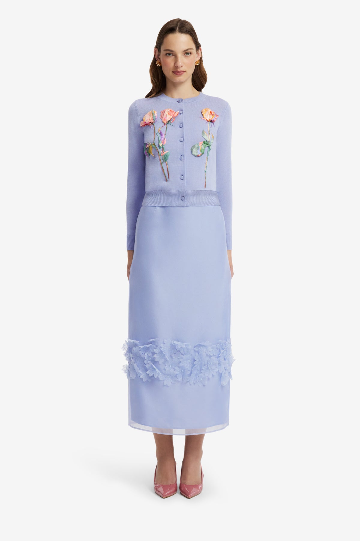 Claire Embroidered Knit Cardigan - Rose in Periwinkle