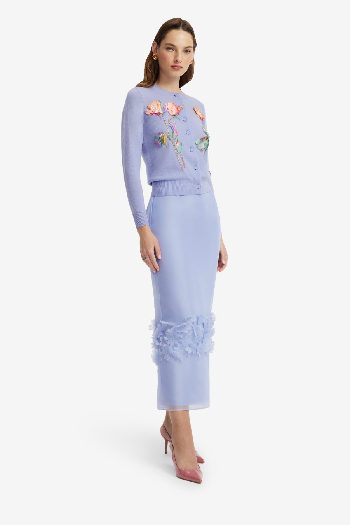 Claire Embroidered Knit Cardigan - Rose in Periwinkle