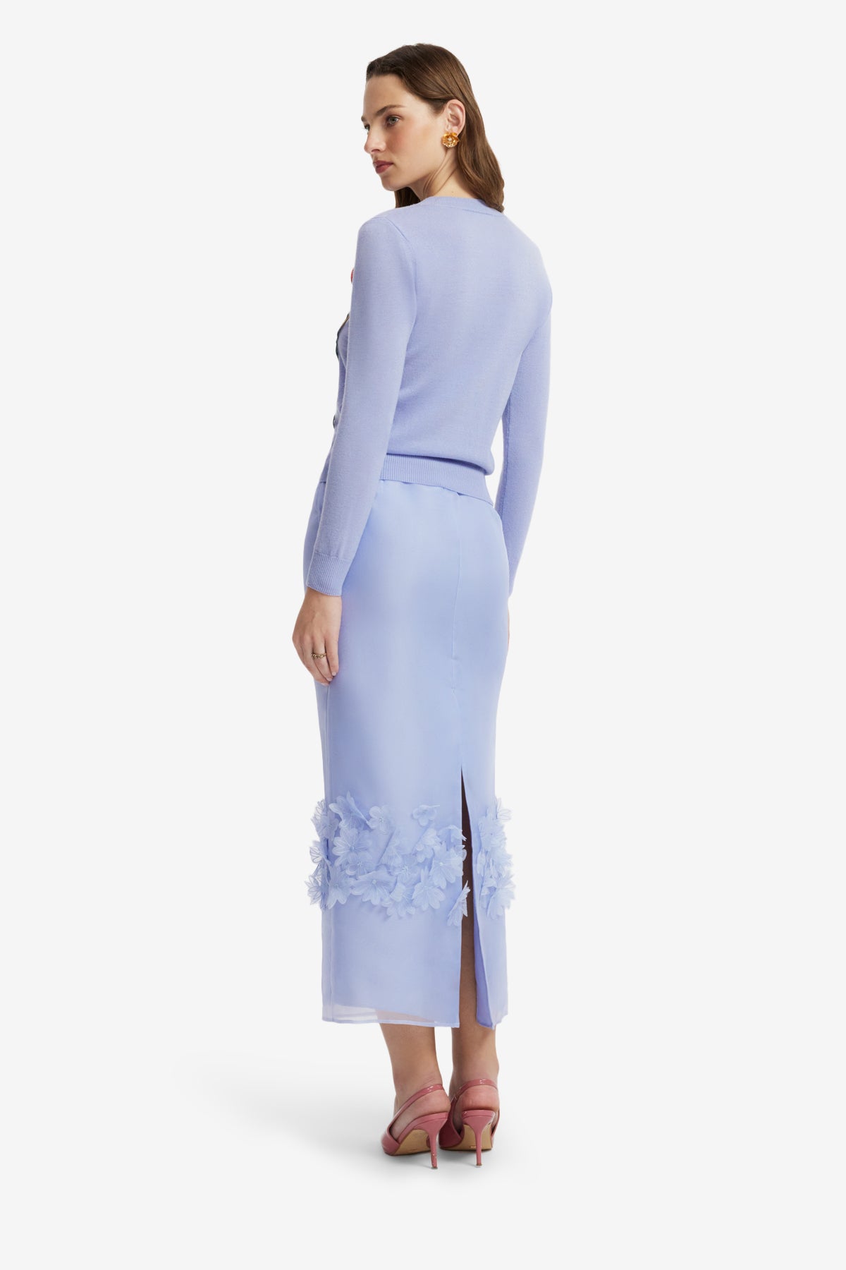 Claire Embroidered Knit Cardigan - Rose in Periwinkle
