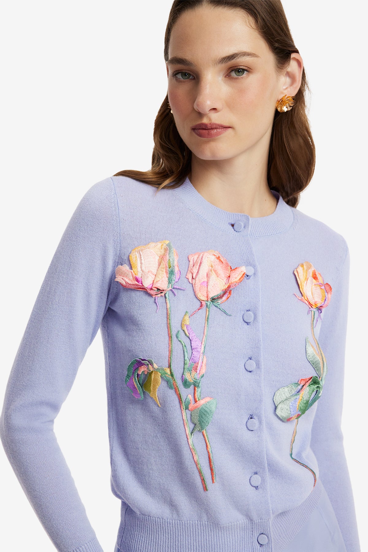 Claire Embroidered Knit Cardigan - Rose in Periwinkle