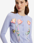 Claire Embroidered Knit Cardigan - Rose in Periwinkle