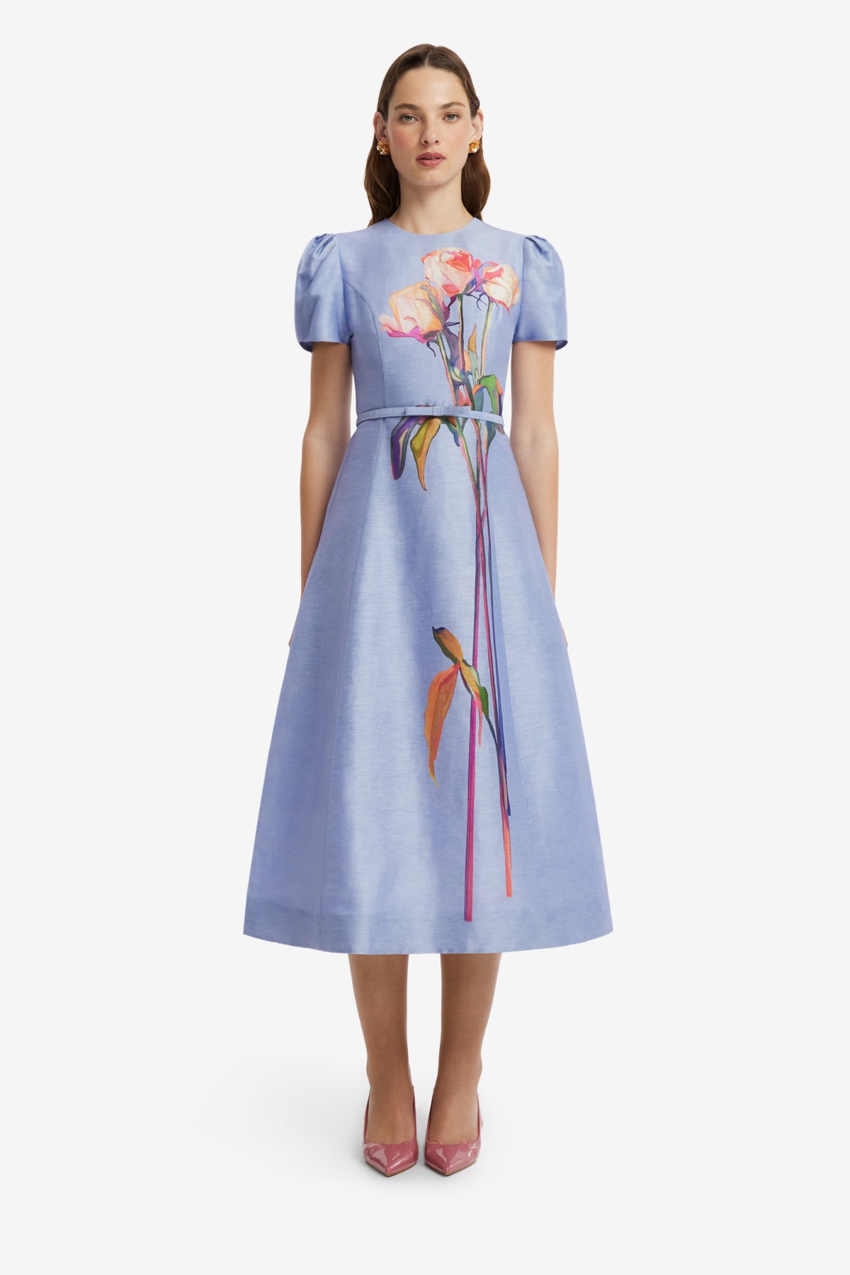 Marguerite Short Sleeve Midi Dress - Rose in Periwinkle