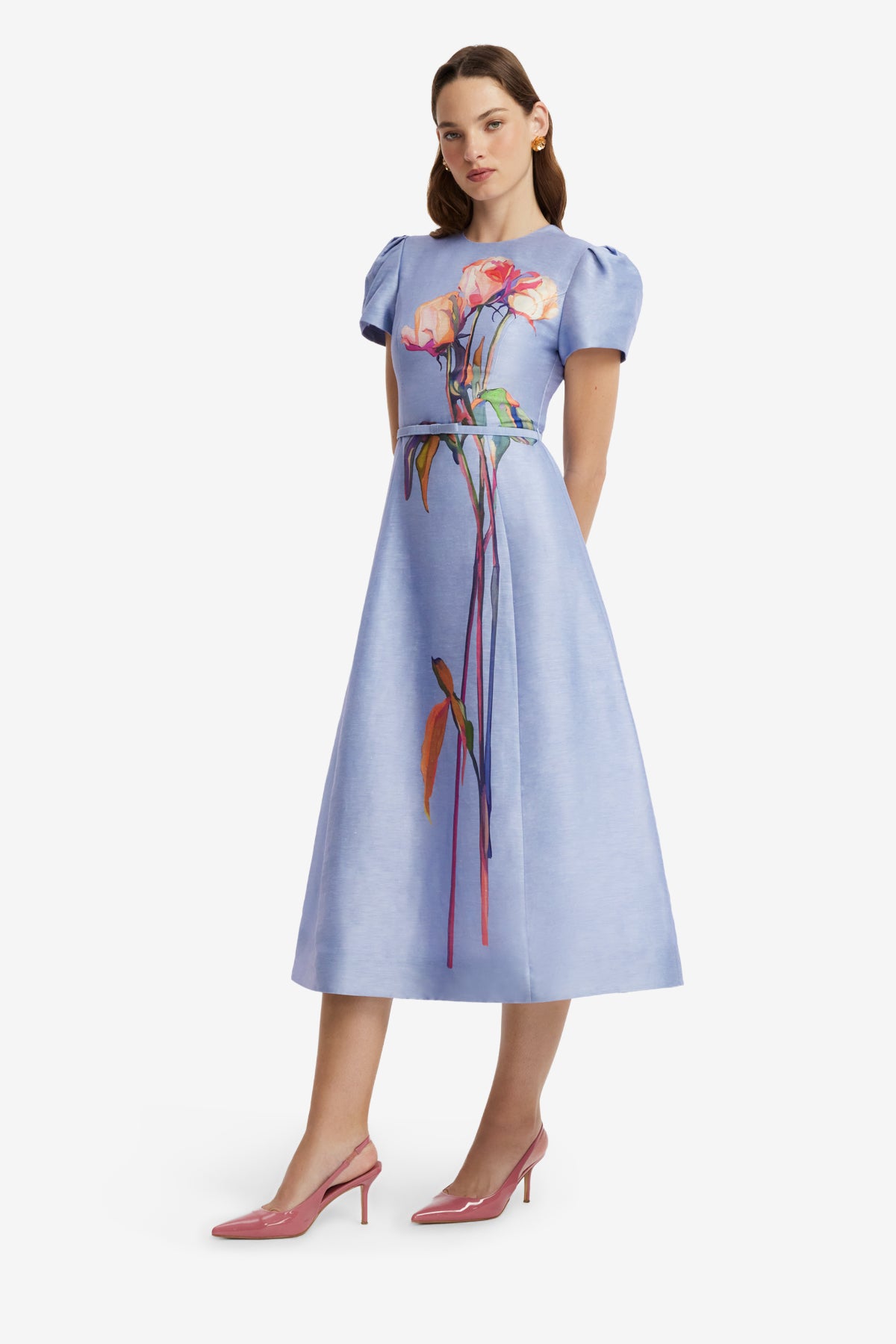Marguerite Short Sleeve Midi Dress - Rose in Periwinkle