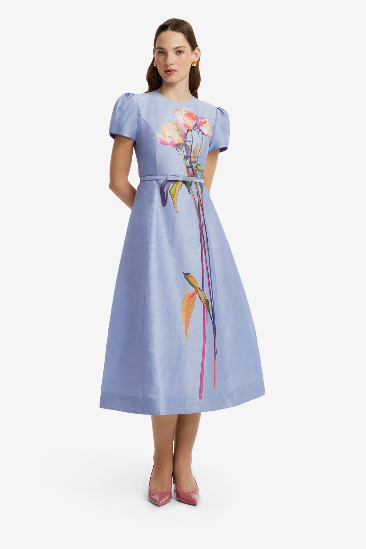 Marguerite Short Sleeve Midi Dress - Rose in Periwinkle