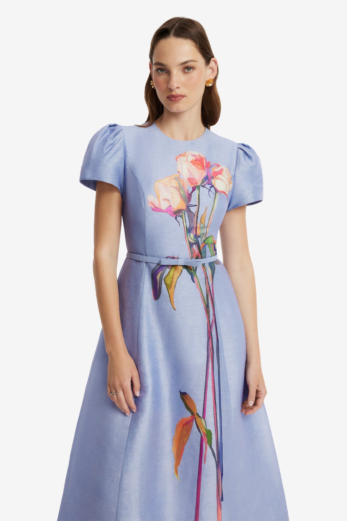 Marguerite Short Sleeve Midi Dress - Rose in Periwinkle