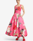 Victoria Puff Maxi Skirt - Peony Print in Fuchsia