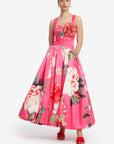 Victoria Puff Maxi Skirt - Peony Print in Fuchsia