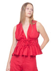SATIN LINEN GATHERED TOP