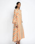 Striped Twill Dress w/ Blouson Sleeves