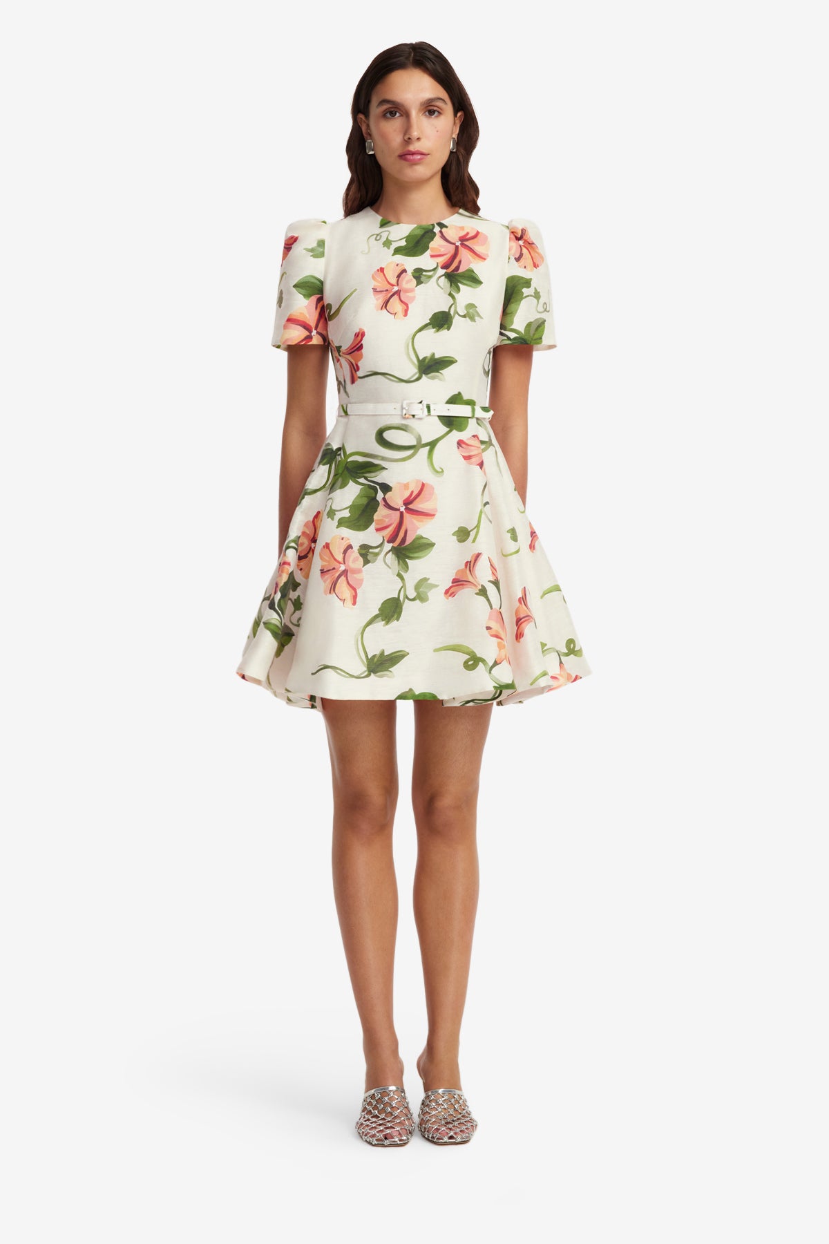 Elyse Short Sleeve Mini Dress - Vine Print in Snow