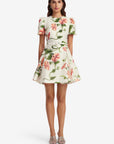 Elyse Short Sleeve Mini Dress - Vine Print in Snow