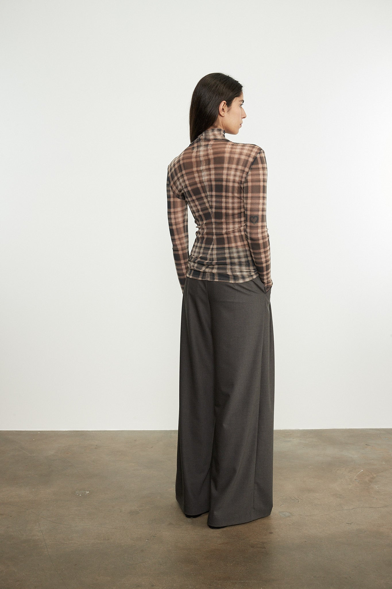 Plaid Mesh L/S Turtleneck