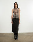 Plaid Mesh Sleeveless Twist Top