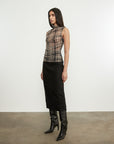 Plaid Mesh Sleeveless Twist Top