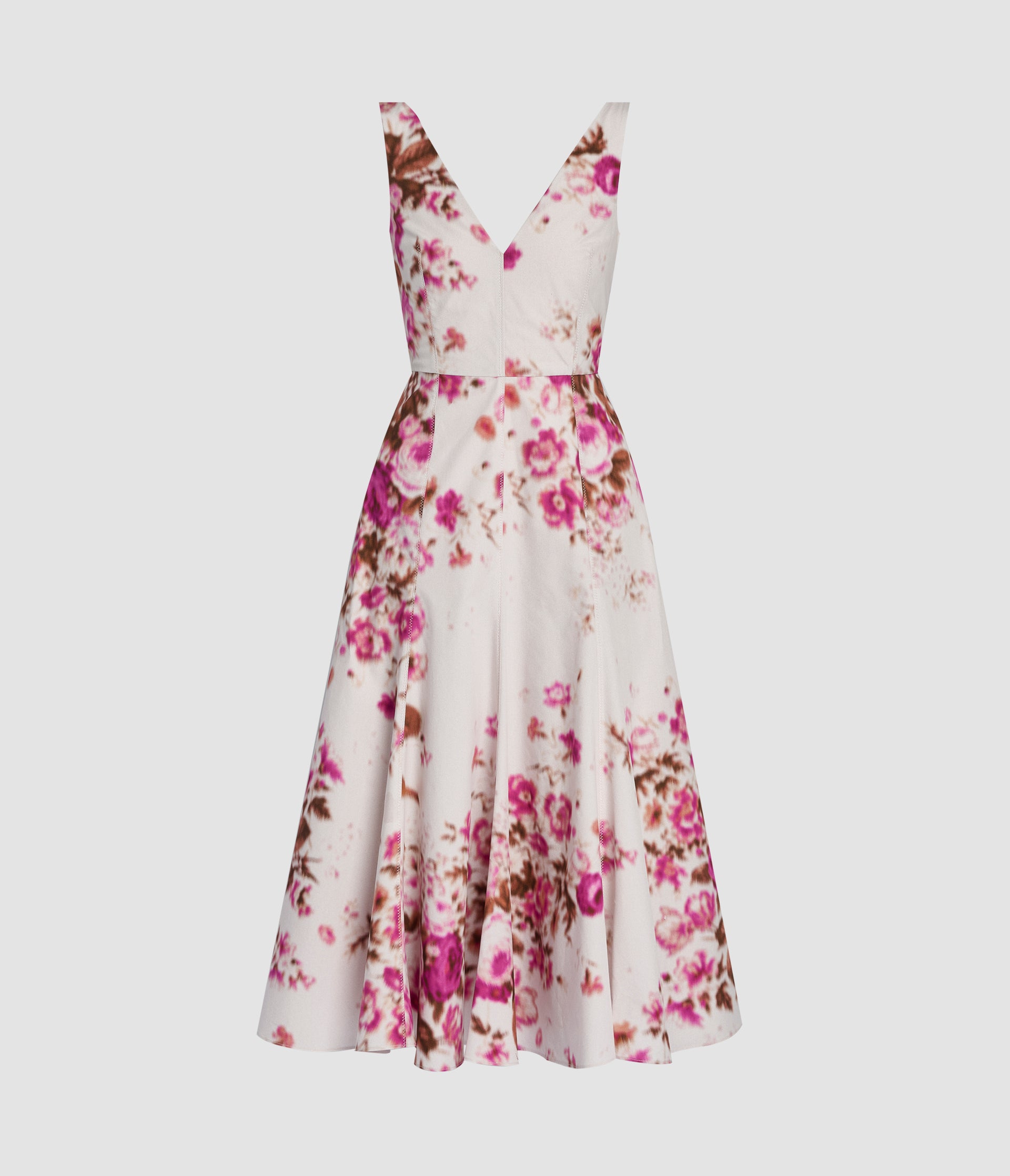 FLORAL PRINT COTTON FIT AND FLARED MIDI DRESS