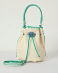 Cream/Green Leather Bucket Bag