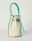 Cream/Green Leather Bucket Bag