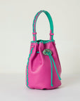 Pink/Green Leather Bucket Bag