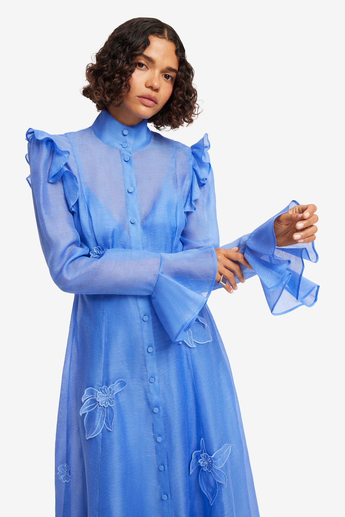 Katrina Applique Butterfly Sleeve Midi Dress - Azure