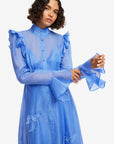 Katrina Applique Butterfly Sleeve Midi Dress - Azure