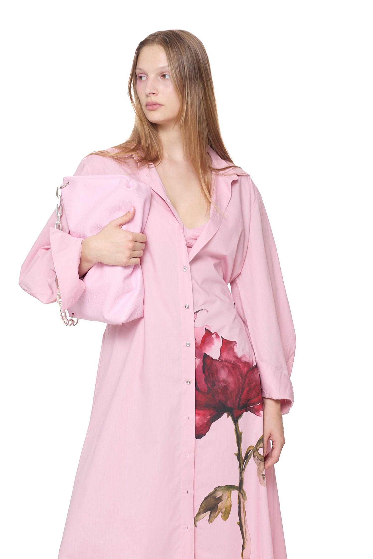 WATERCOLOR FLOWER PRINTED SHIRT DRESS