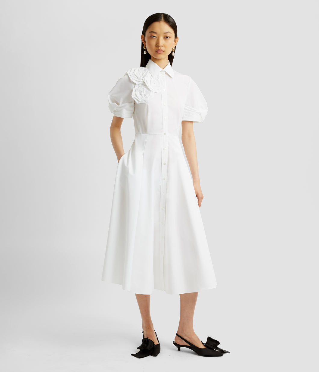 Shortslv Midi Shirt Dress