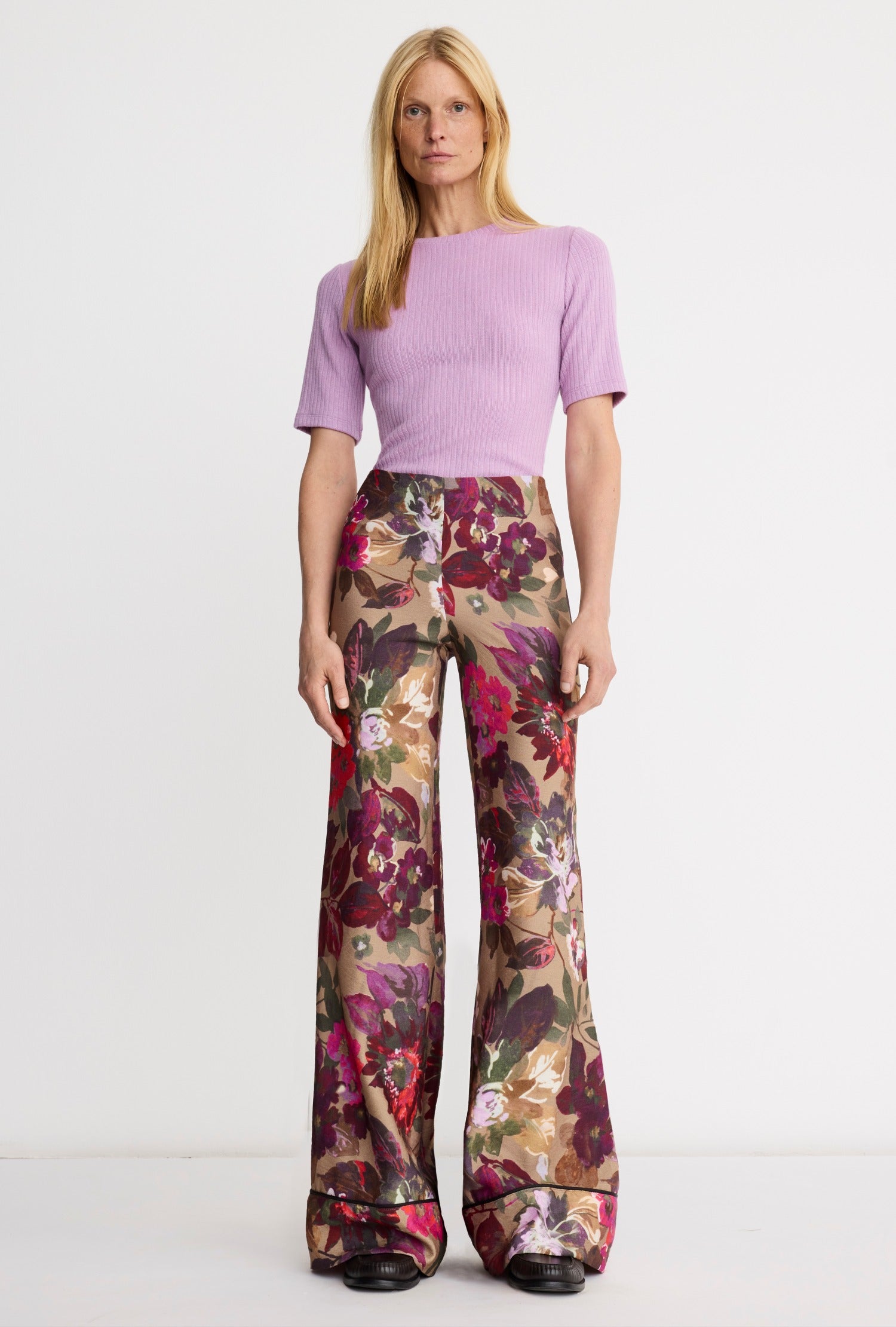 Piped Side-Zip Palazzo Pant