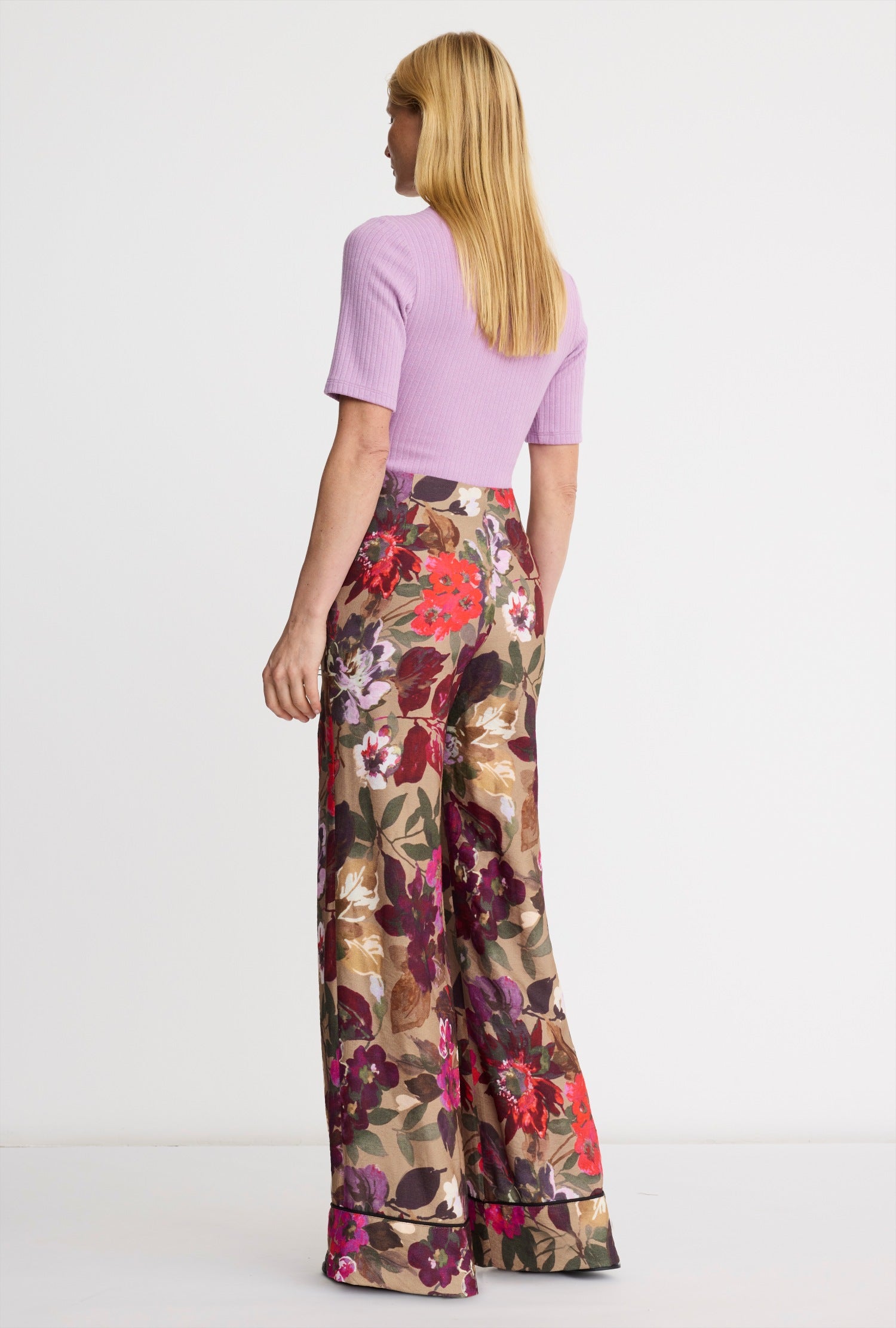 Piped Side-Zip Palazzo Pant